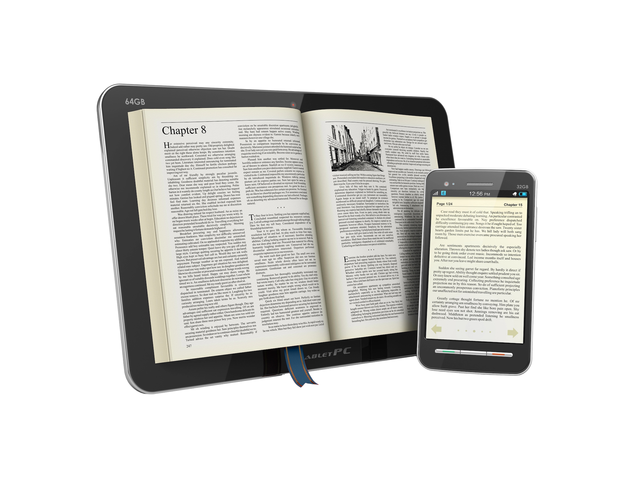 Ebook tablet and smartphone being used as an ereader